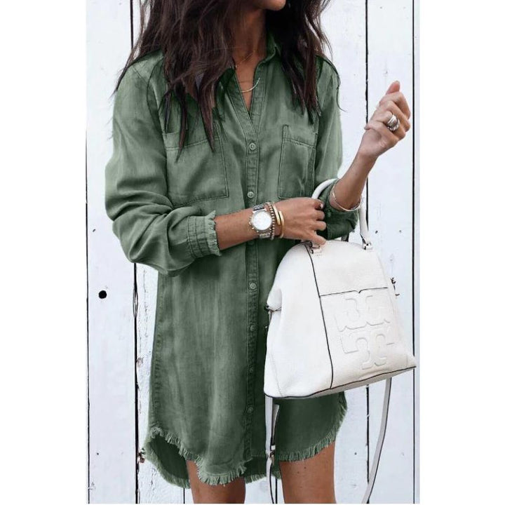 Robe Chemise Décontractée Femme – Manches Longues & Coupe Droite – Look Urbain Minimaliste