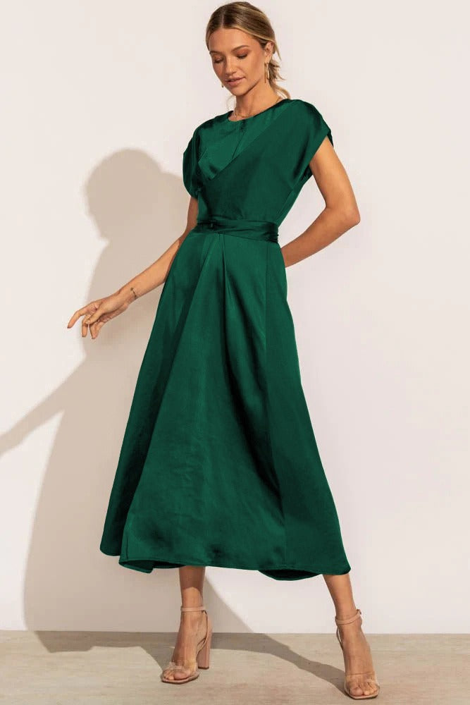 Amérique - Robe midi élégante en soie pour femme